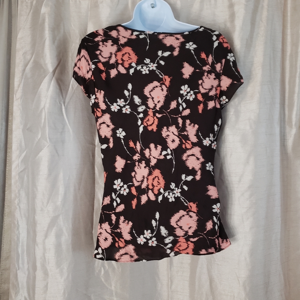 NWOT Kate Hill brown & pink floral 100% silk blouse top Womens 14 - Picture 5 of 5